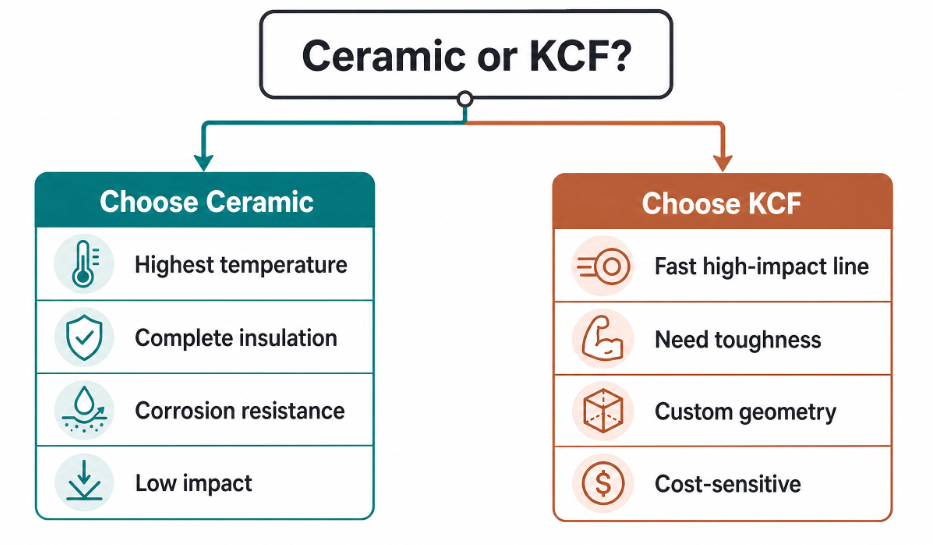 ceramic or KCF decision tree by temperature impact and customization