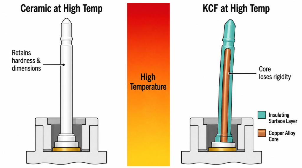 ceramic stable versus metal core softening at high temperature comparison
