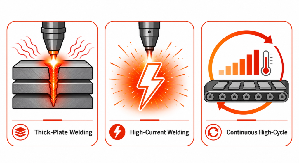 three high-temperature welding scenarios thick plate high current continuous cycle