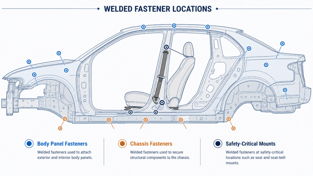 car body diagram showing welded fastener locations body panel chassis safety mounts