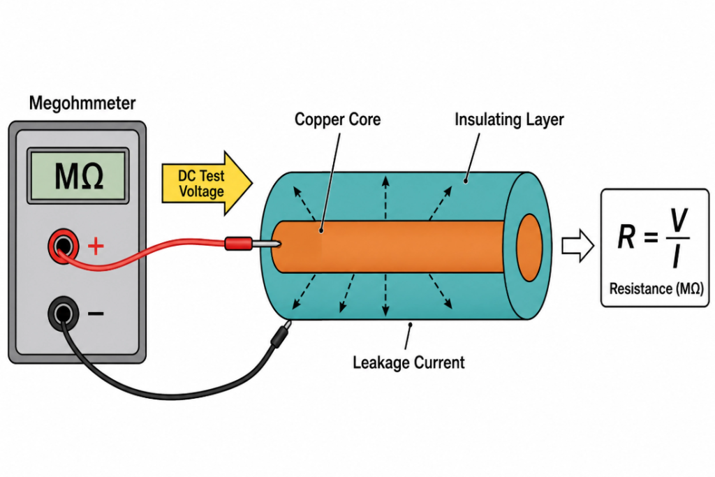 megohmmeter test principle diagram DC voltage leakage current resistance
