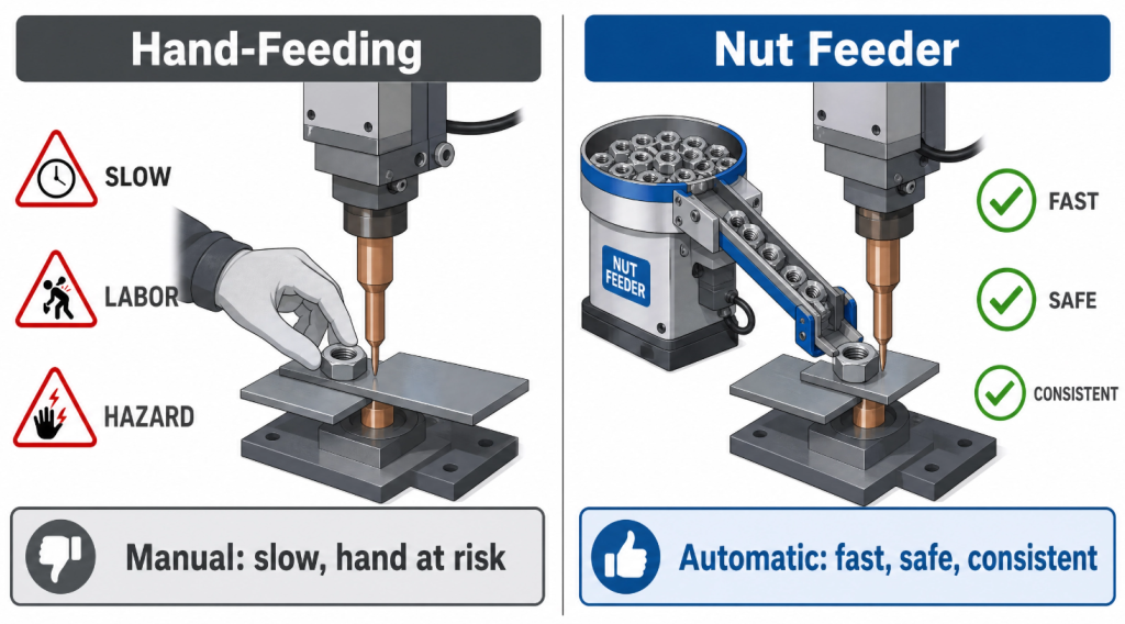 hand-feeding versus automatic nut feeder comparison