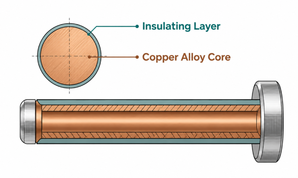 KCF guide pin cross-section copper alloy core with insulating layer