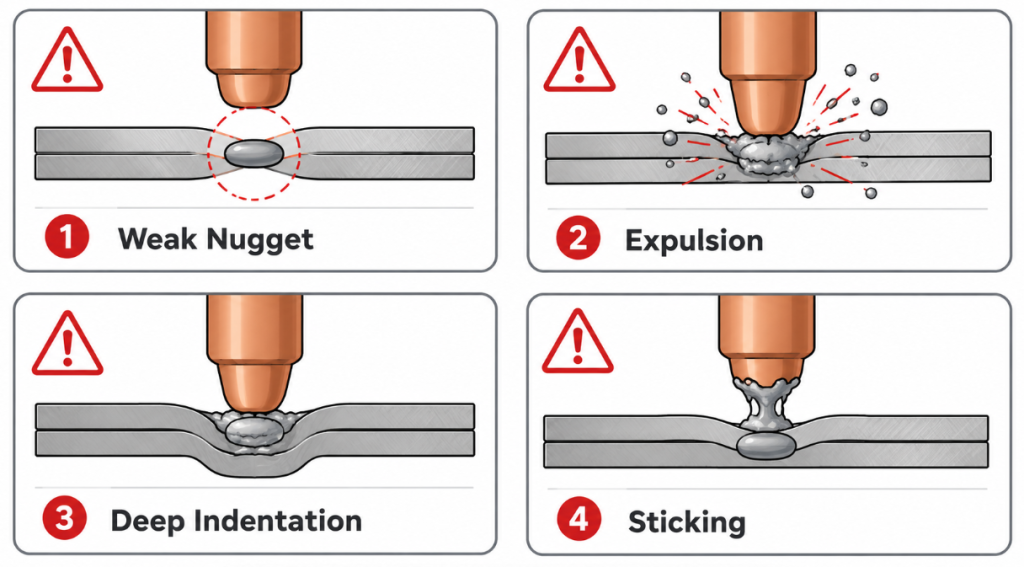 four common spot welding defects weak nugget expulsion indentation sticking