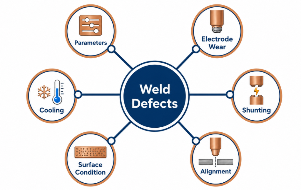 six root causes of spot welding defects parameters wear cooling shunting surface alignment
