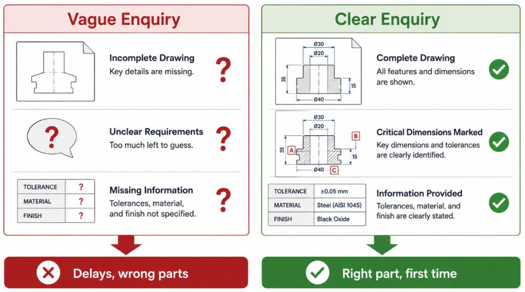 vague versus clear enquiry outcomes for custom parts